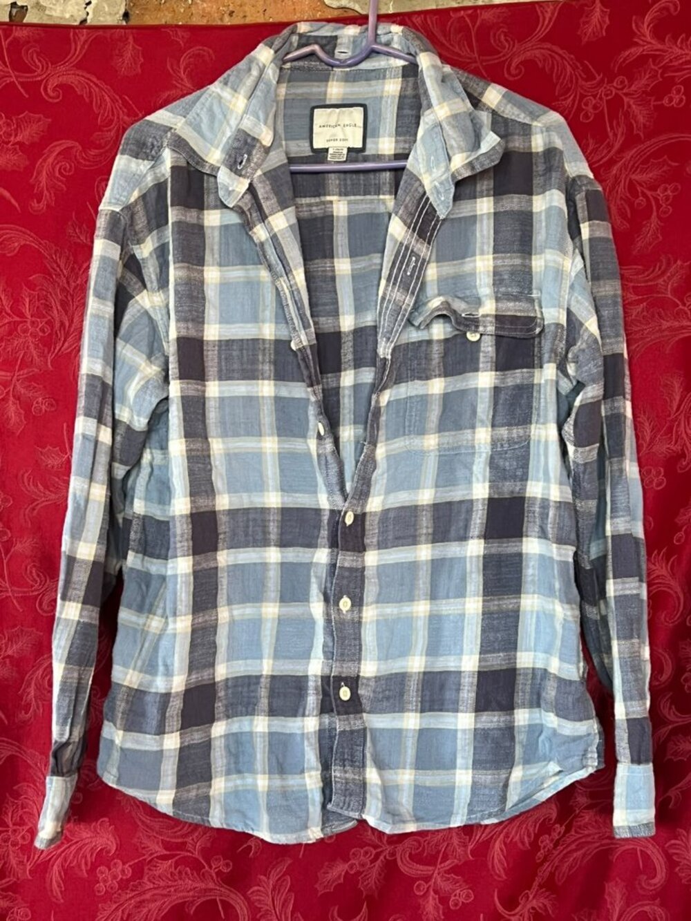 American Eagle Super Soft Plaid Long Sleeve Button Down Shirt Size Large